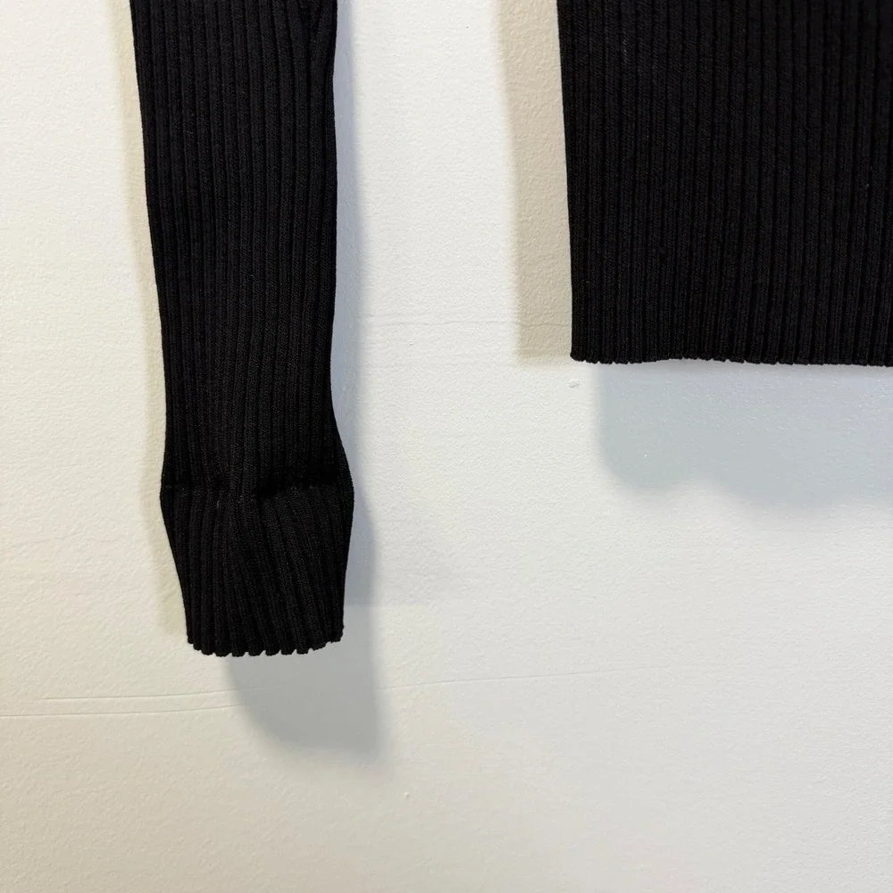 Cache Vintage Y2K Ribbed Knit Wrap‎ Top Long Sleeve V-Neck Black Sweater  M